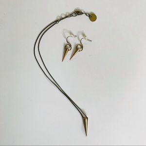 One set brass necklace and assorted earrings